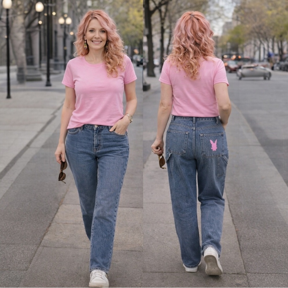 Playboy Y2K Carpenter Jeans Pink Bunny Logo Straight Leg Size 5